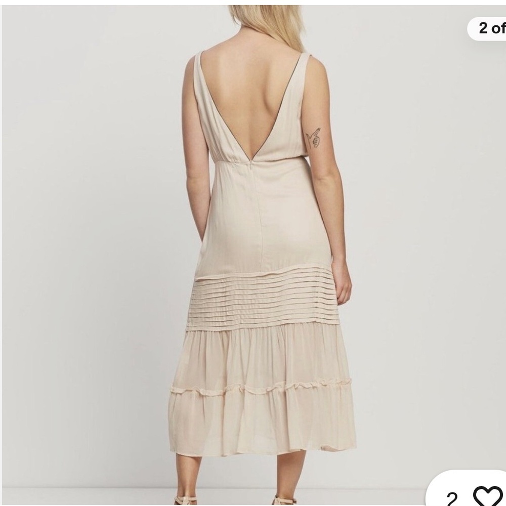 NWT Aura The Label Lauren Midi Dress Plunging V Neck Cream Large Slit Boho Chic - Picture 2 of 12